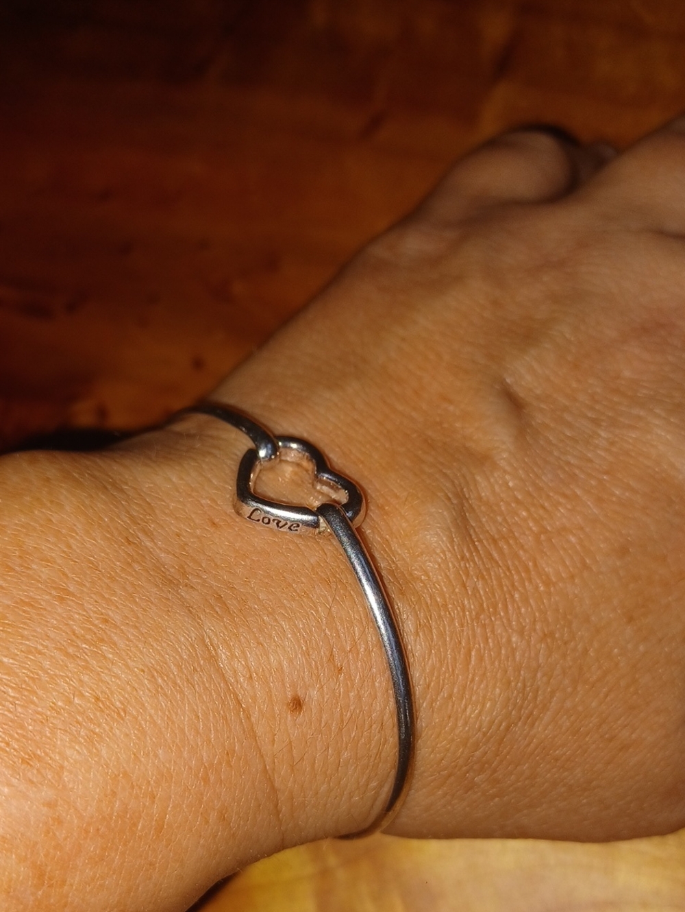 Vintage Sterling Silver Heart Hook-On Bangle Bracelet 925